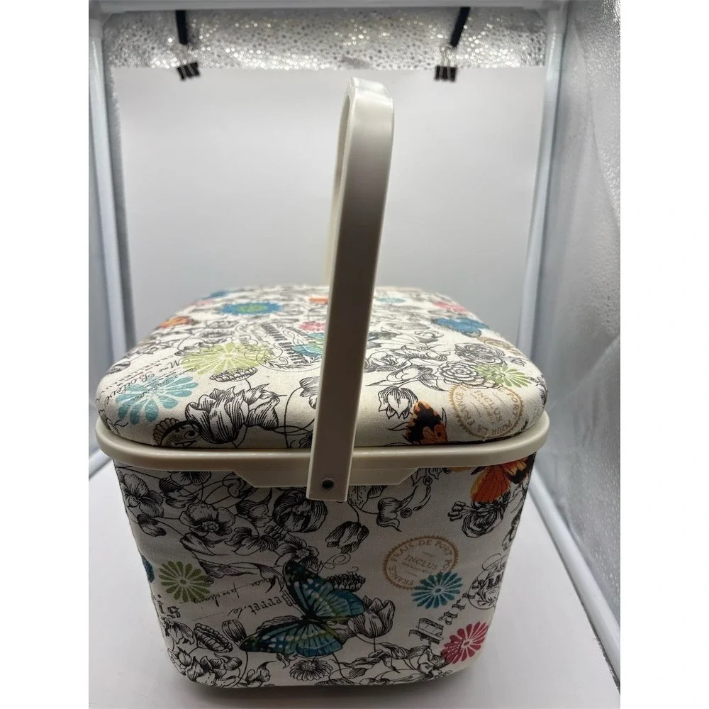 Unbranded Sewing Basket Organizer Box w/ Handle Floral Butterfly Print Lot